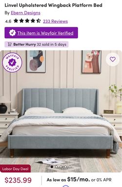 Linvel Upholstered Wingback Platform Bed blue full