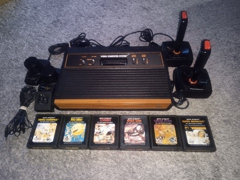 Atari 2600 Console With Controllers and 6 Games Tested and Working See Pics