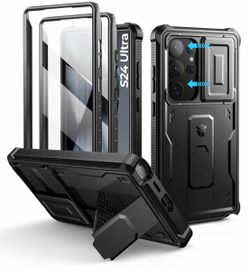 Dexnor for Samsung Galaxy S24 Ultra Case with Built-in Slide Camera Cover & Screen Protector & Kickstand