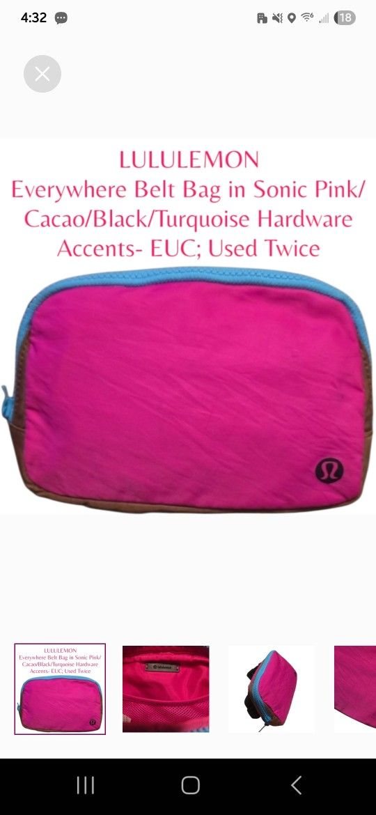 Lululemon Everywhere Belt Bag in Sonic Pink/Cacao/Black/Turquoise Hardware EUC