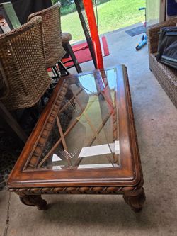 Free Coffee table  wood and glass 32" x 54"