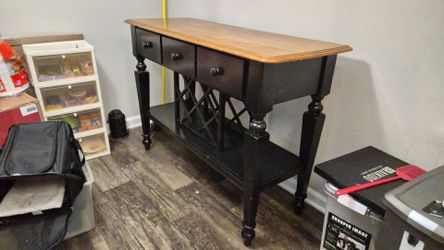 Black Wood Console Table with Wine Rack