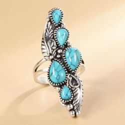 Vintage Style Unique Turquoise Silver Ring 
