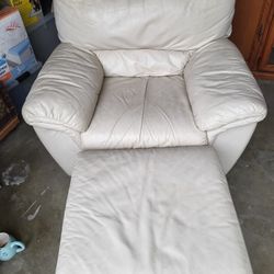 Leather White Sofa Chair Ottoman Couch 