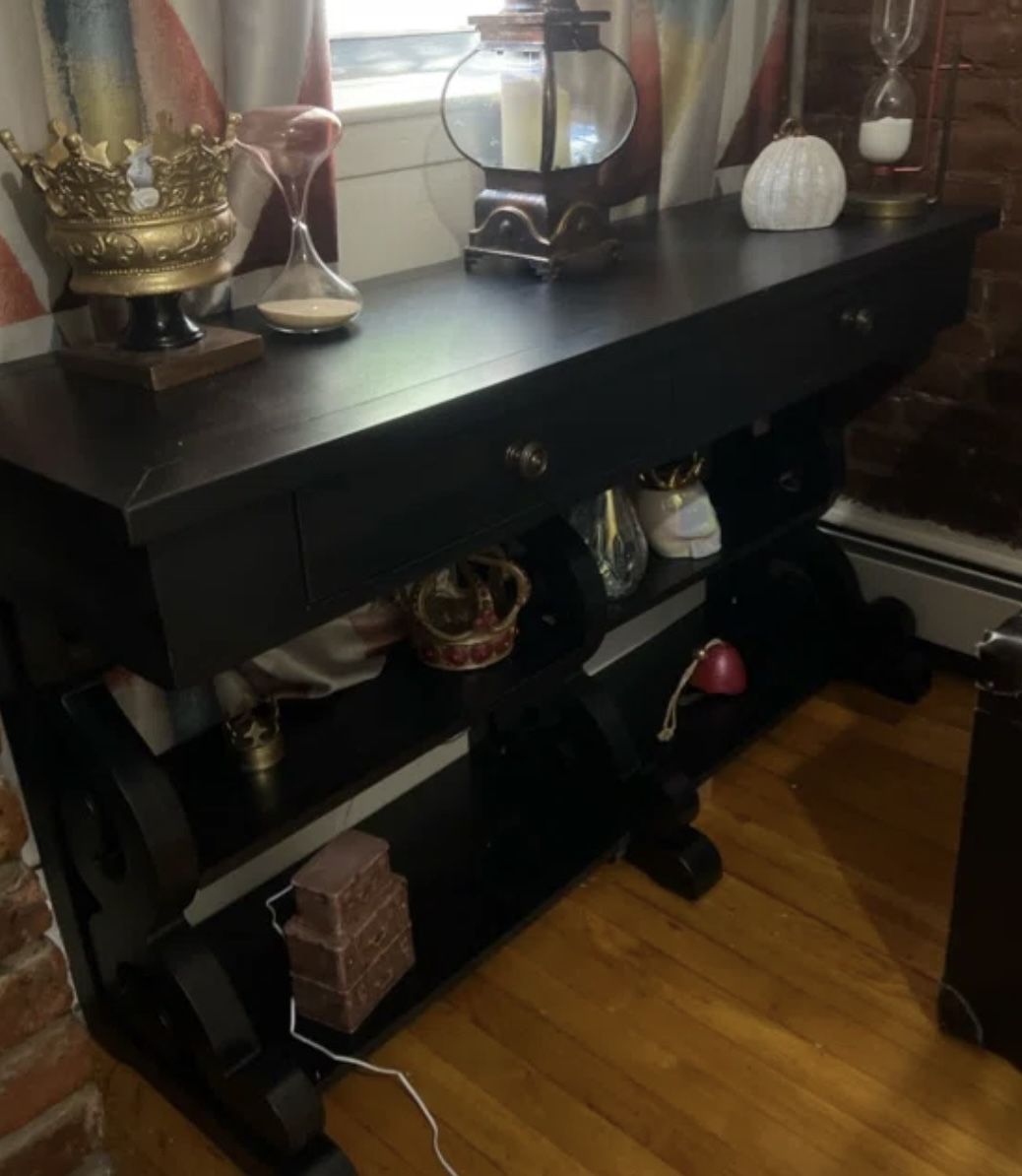 57.7” Console Table With 2 Drawers And Display Shelves