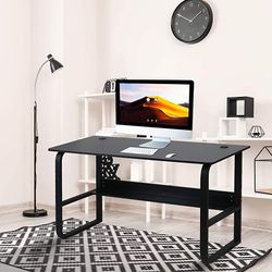 Computer Desk Home Office Desk Personal Work Station Desktop Cable Accessory Book Shelf Design Reading Writing Studying 55'' - Black (TB0005)