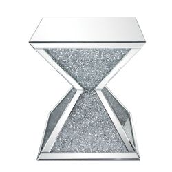 GLAM MIRROR FAUX DIAMONDS SIDE ACCENT END TABLE - MESA BRILLANTES ESPEJO