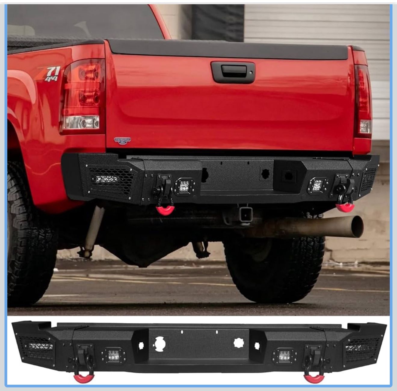 VIJAY Rear Bumper Fits 2007-2010 Chevy Silverado 2500HD丨3500HD / GMC Sierra 2500HD丨3500HD with Lights and D-ring SI25-HG03