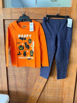 5T (New with Tags) Halloween Shirt & Denim Sparkle Leggings from Carter’s