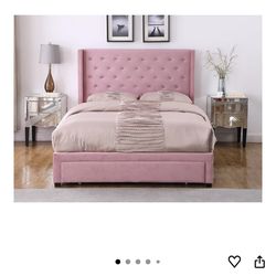 Upholstered Queen bed, pink