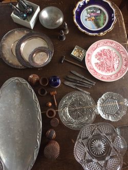 Crystal, sterling, pewter, wooden items