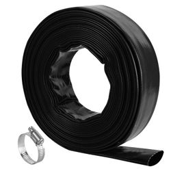 1-1/2" X 50FT POOL BACKWASH HOSE BLACK HEAVY DUTY REINFORCED PVC LAY FLAT WATER DISCHARGE PUMP FOR SWIMMING POOL FILTER PUMP WITH 2 CLAMPS 