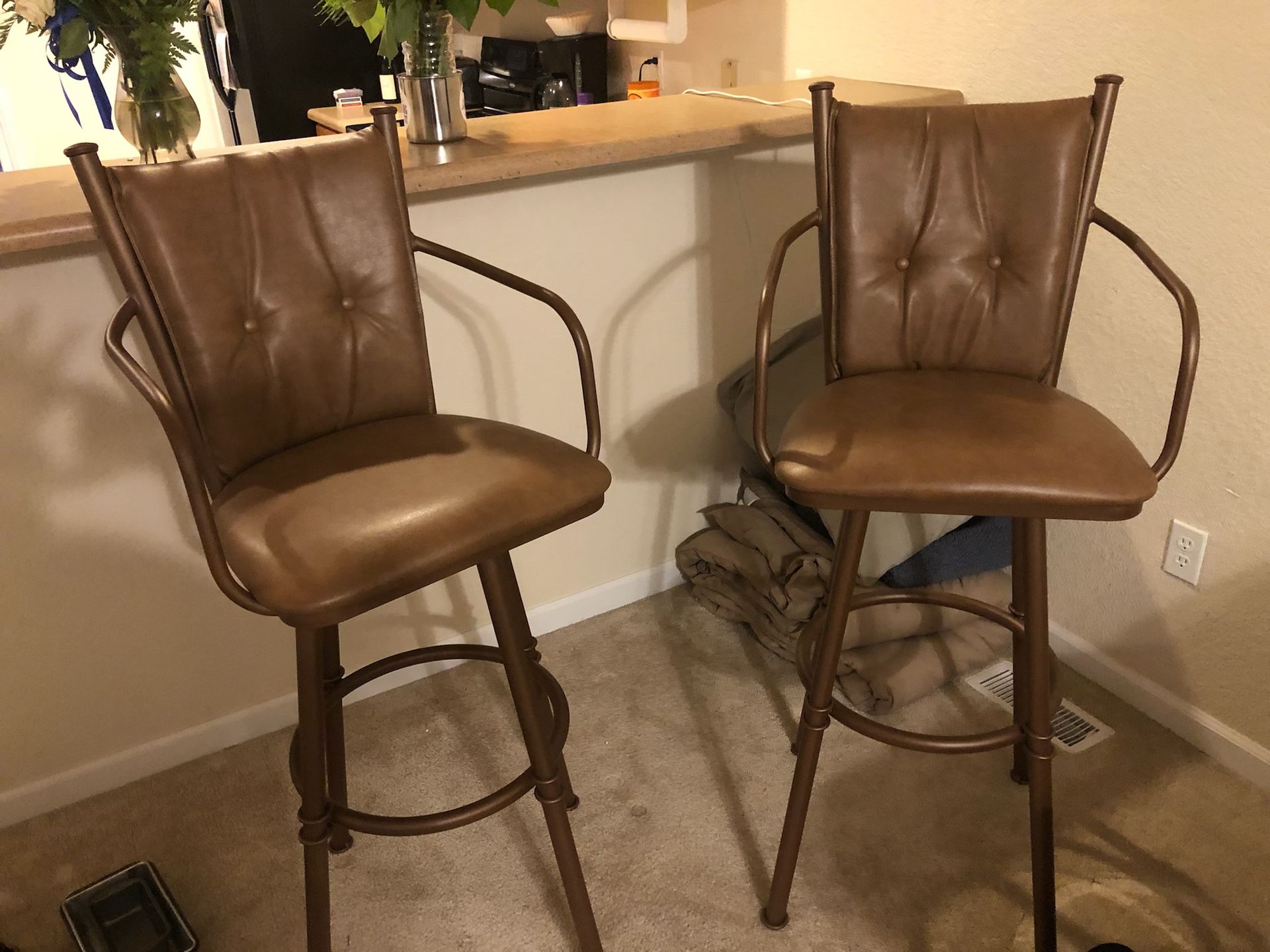 Tall Tan Leather Barstools 