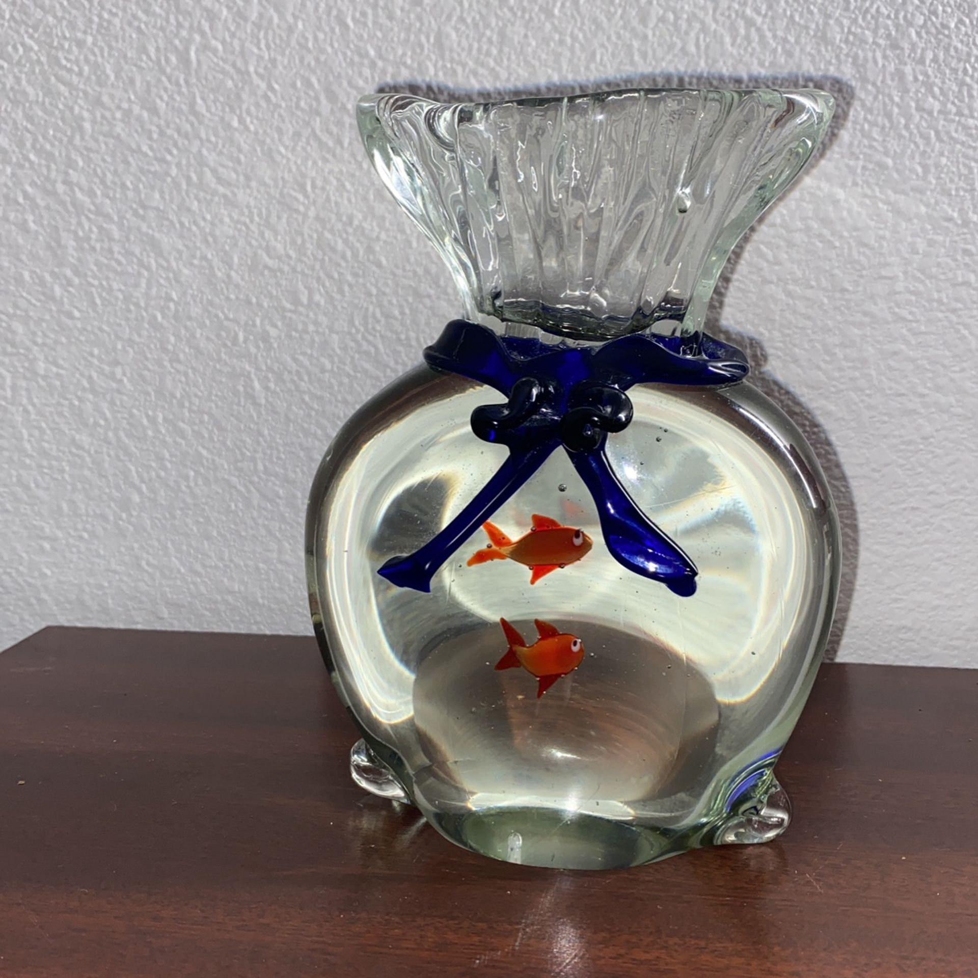 Clear Glass Bag Sculpture With Goldfish 