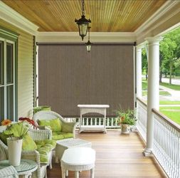 Shade&Beyond Outdoor Roller Shades with Splicing Design, Cordless Patio Roll Up Blinds, Exterior Shade Cloth Roll for Porch, Gazebo, Pergo
