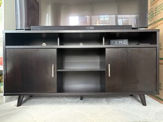 Dark Brown Mid-Century TV Stand with Storage