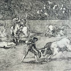 BULL, BULLFIGHTER, BULLRING Original Vintage Fine Art GOYA Spain Print 1960’s Printed Antique Collectible Spanish Bullfighting Historic Fighting Ring