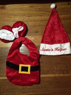 Baby Santa hat, bib and booties 0-3 months dress up