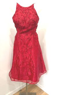 y2k LOFT Red Embellished Sleeveless A-Line Dress Beaded Formal Cocktail