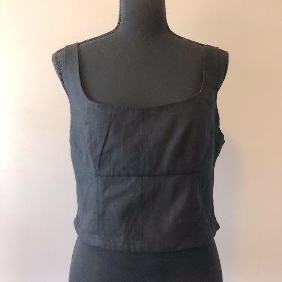 Womens Banana Republic Black Linen Blend Square Neck Bustier Top size 10