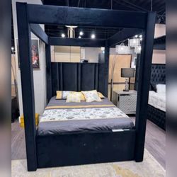 Black velvet New modern King canopy bed frame Queen available