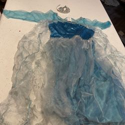 Elsa Frozen Halloween Costume With Crown Size L 12 14