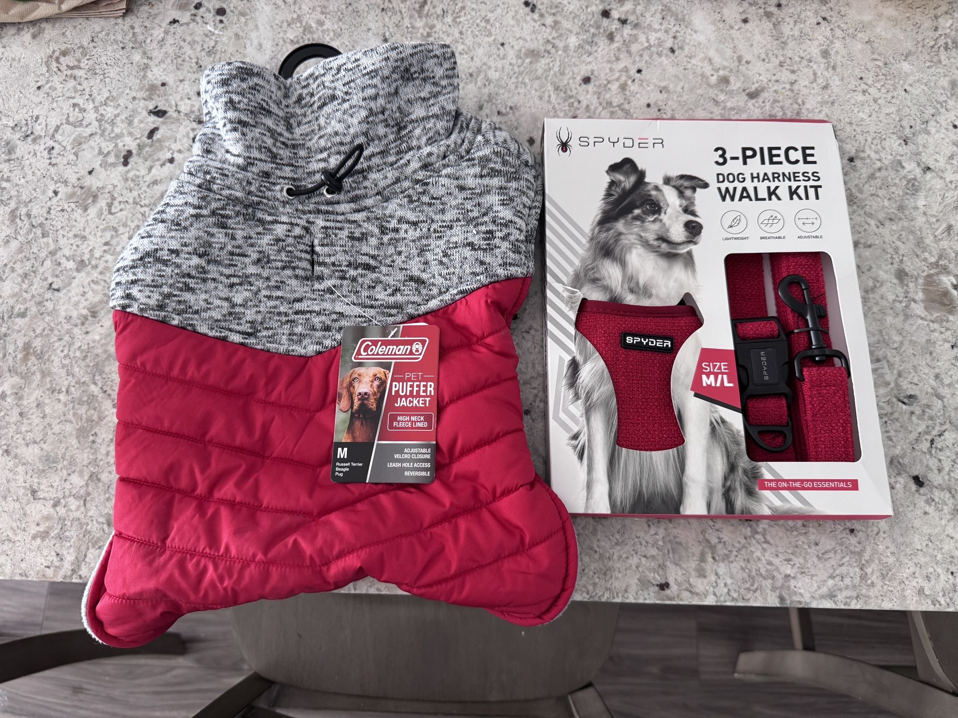 Coleman Pet Puffer Jacket + 3-Piece Dog Harness Walk Kit