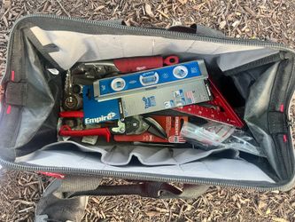 Husky 15" Tool Bag Red Black Fabric Medium With Handle Multiple Pockets