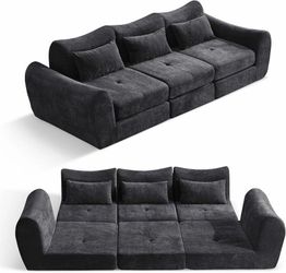 Modular Cloud Sofa Convertible Folding Sleeper Sectional Chenille Upholstered Foam Cushioned Couch, Modern Lounge Seating with Pillow Backs for Living
