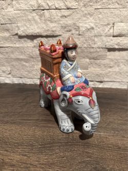 Vintage Andrea by Sadek Ceramic Elephant Trinket Box / Figurine Palsanquin    7”