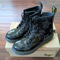 Dr Martens Youth Kids Size 4 UK 3 EU 36 Glitter Star Patent Lace Up Boots 1460 
