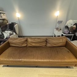 West Elm Axel 89” Couch Saddle Nut Leather