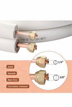 50ft Mini Split Copper Line Set, 1/4" & 3/8" PE Insulated with Nuts 50ft mini split line set with 1/4"& 3/8" OD copper tubes. 3/8" PE insulation, pre-