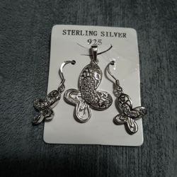 Sterling Silver 3pc Earring Pendant Set Cz