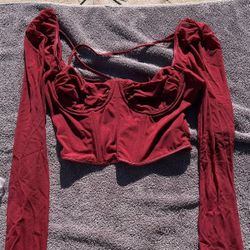 Burgundy Corset Crop Top - SHEIN
