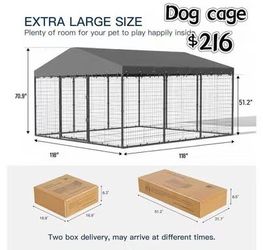 😀 Large Outdoor Dog Kennel,Heavy Duty Dog Cage with Roof,Galvanized Steel Dog Kennel Fence with Double Safety Locks,Large