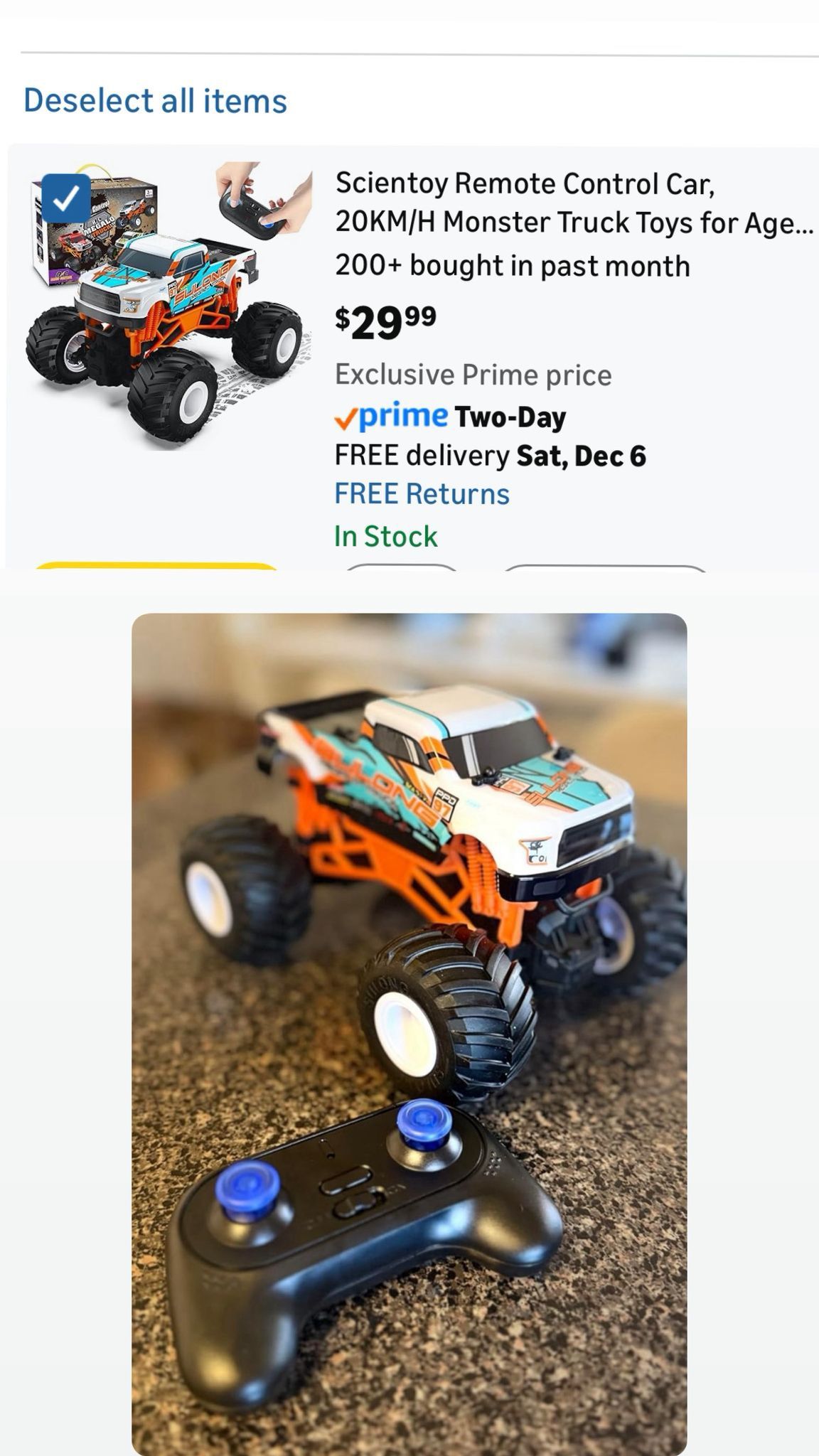 Remote Control Car, 20KM/H Monster Truck Toys for Ages 5-7, 1:16 Scale All Terrain RC Cars for Boys & Girls Age 4-7, 2.4Ghz Off Road RC Truck, Christm