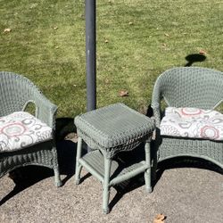 Wicker Rattan style arm chairs and side table - 3 piece furniture set