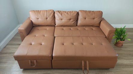 Modern Leather L-Shape Sleeper Sofa w/ Storage