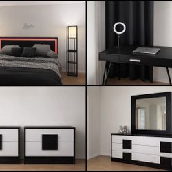 Modern Black & White Bedroom Set – Excellent Condition