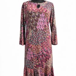 Indigo Moon Boho Printed Midi Dress Size L