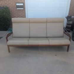 Scandinavian Leather And Wood Sofa