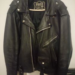 First Genuine Leather Men's  Vintage Heavy Leather Motorcycle Jacket 