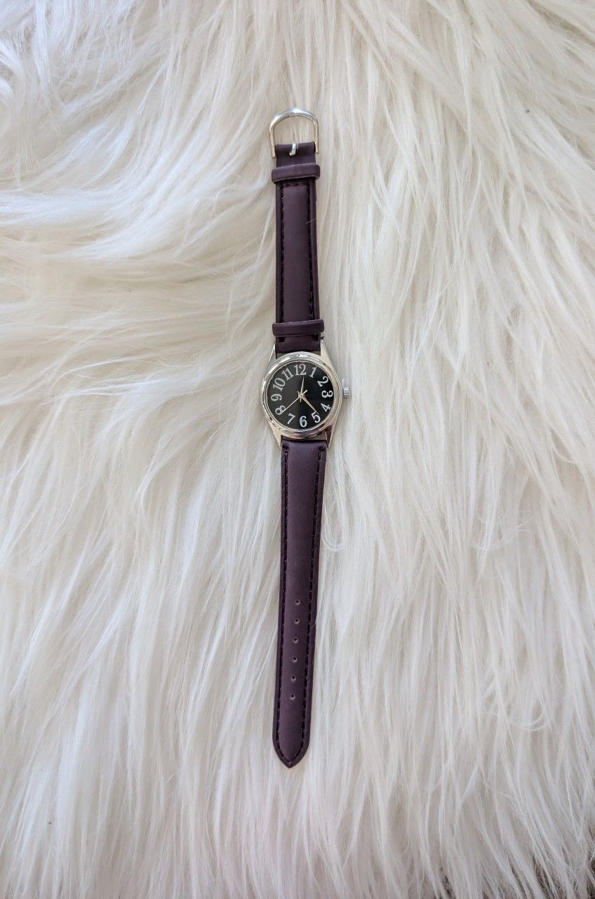 Vintage Calvin Hill Womens Watch Black Face Purple Band Silver Tone NEW