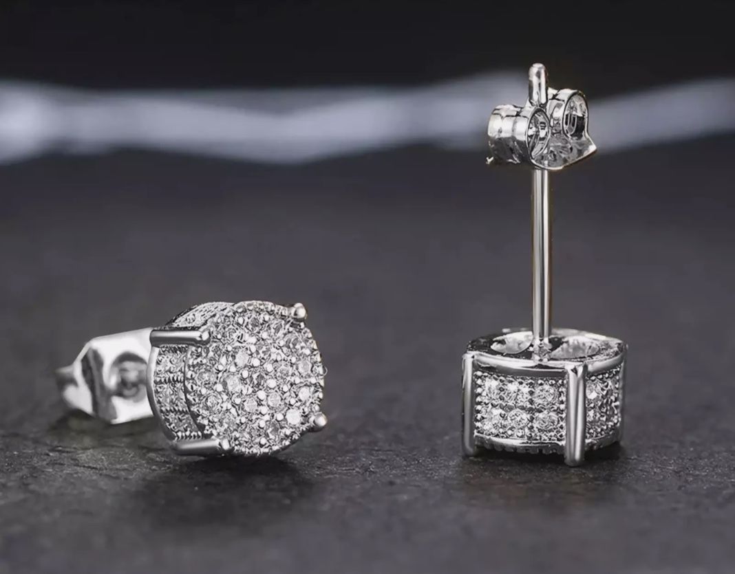 Iced Out Stud Earrings Silver Plated With Cubic Zirconia Hip Hop Jewelry Women
