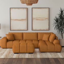 Orange Sectional Sofa with Ottoman