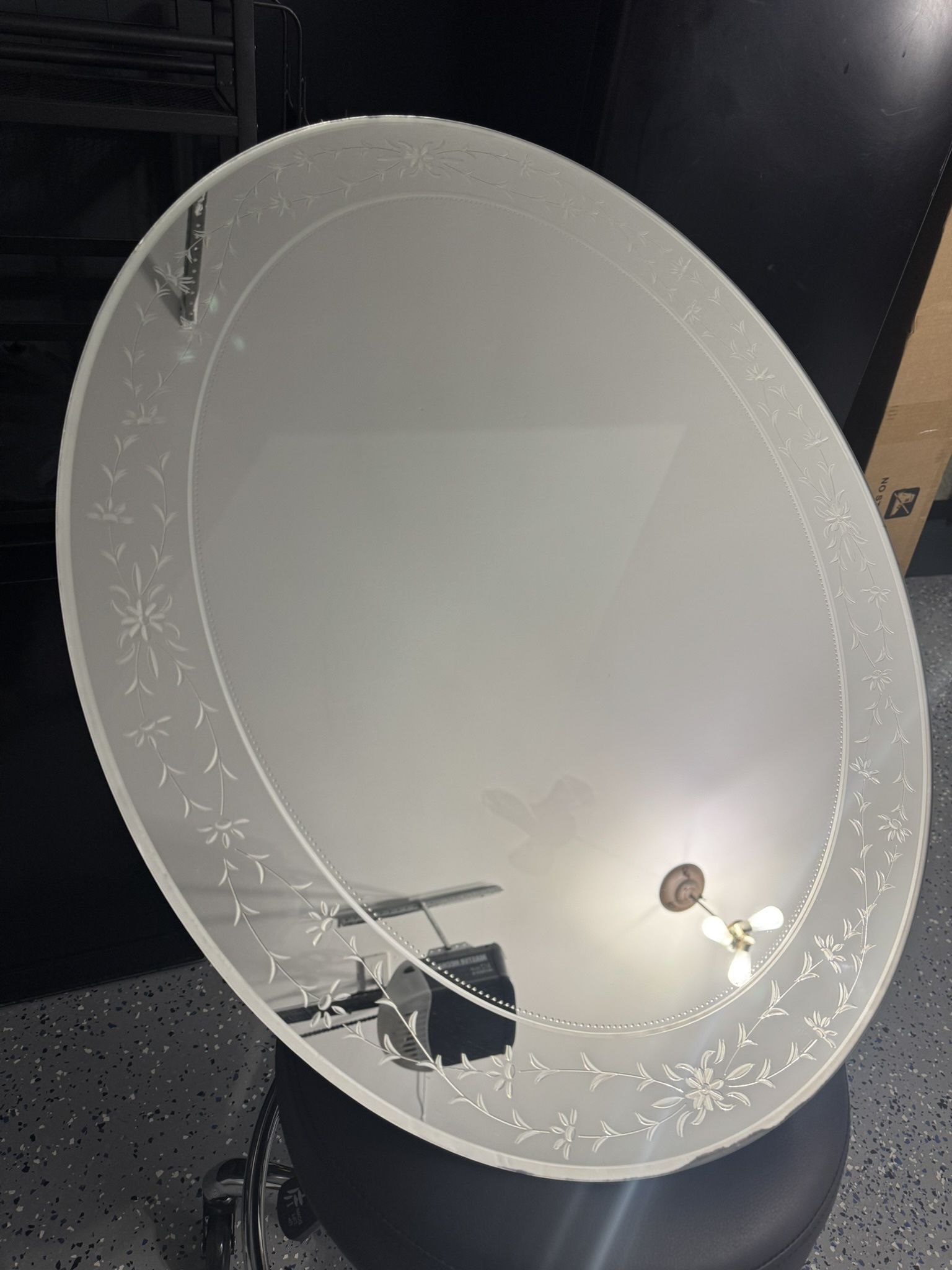 Large Round Etched Floral Wall Mirror