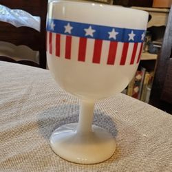 Vintage Stars and Stripes Pedestal Milk  Glass Goblet