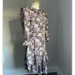 Vintage Leslie Faye Purple Floral Dress Sz 8