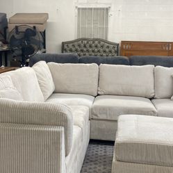 New 99x99 Corduroy Sectional Couch With Ottoman / Free Delivery 